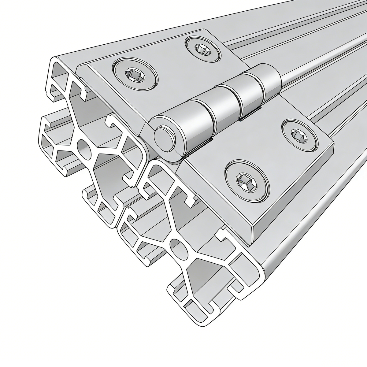 Industrielle Aluminiumprofil-Scharniere – Drehscharniere aus Zinklegierung, Aluminium und CNC-Präzisionsfertigung für T-Nut-Profile