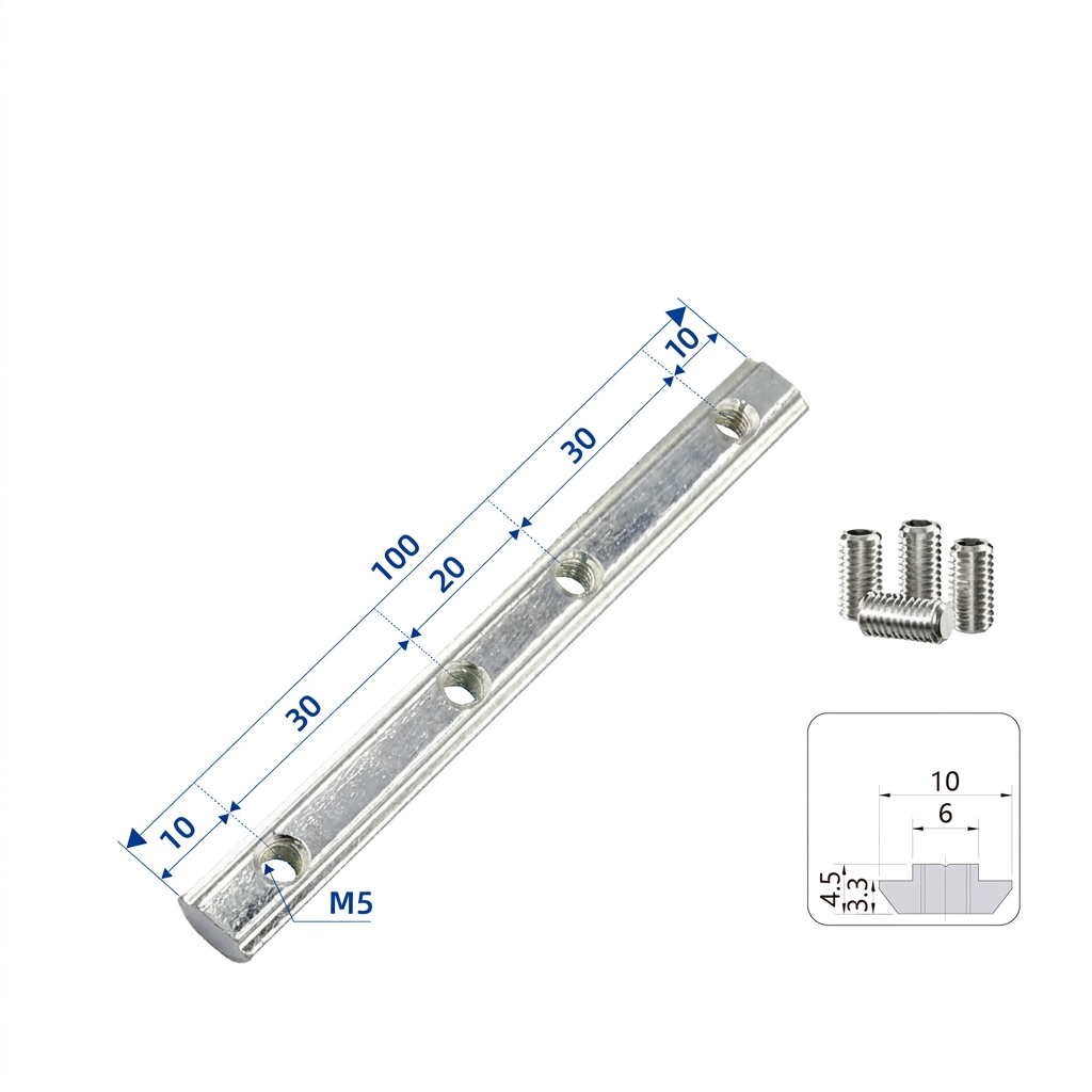 Inside Straight Line Connector for T-Slot Aluminum Extrusions - In-Line Profile Extension Joint