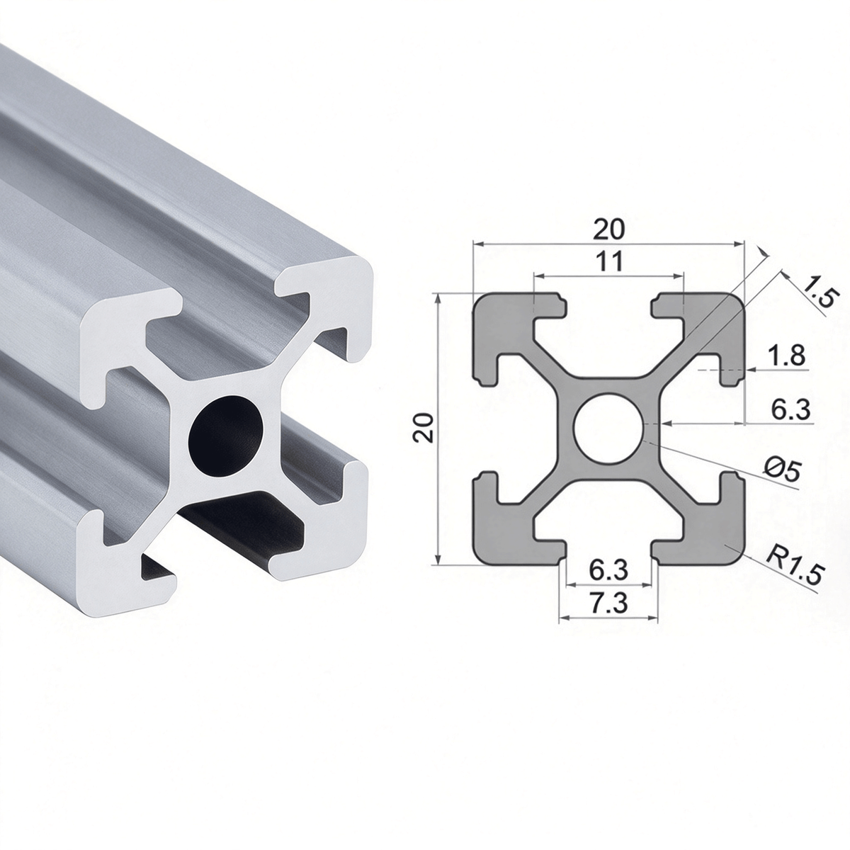 Aluminium-Strangpressprofil nach europäischem Standard 2020 mit T-Nuten – 6-mm-Nut für industrielle Rahmenkonstruktionen