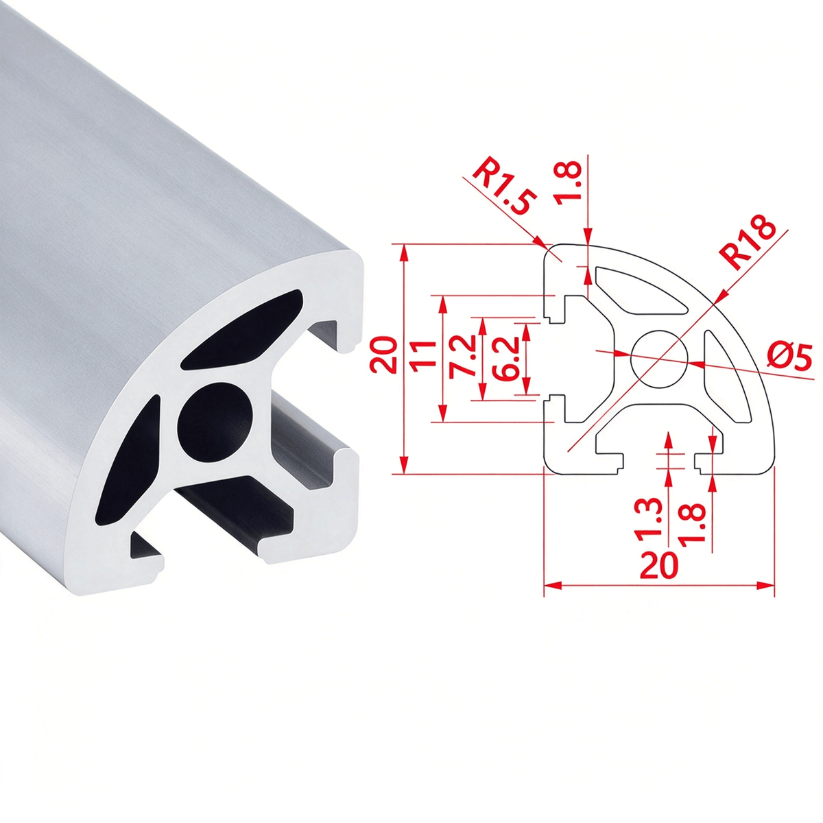 Aluminium-Strangpressprofil nach europäischem Standard 2020 mit T-Nuten – 6-mm-Nut für industrielle Rahmenkonstruktionen