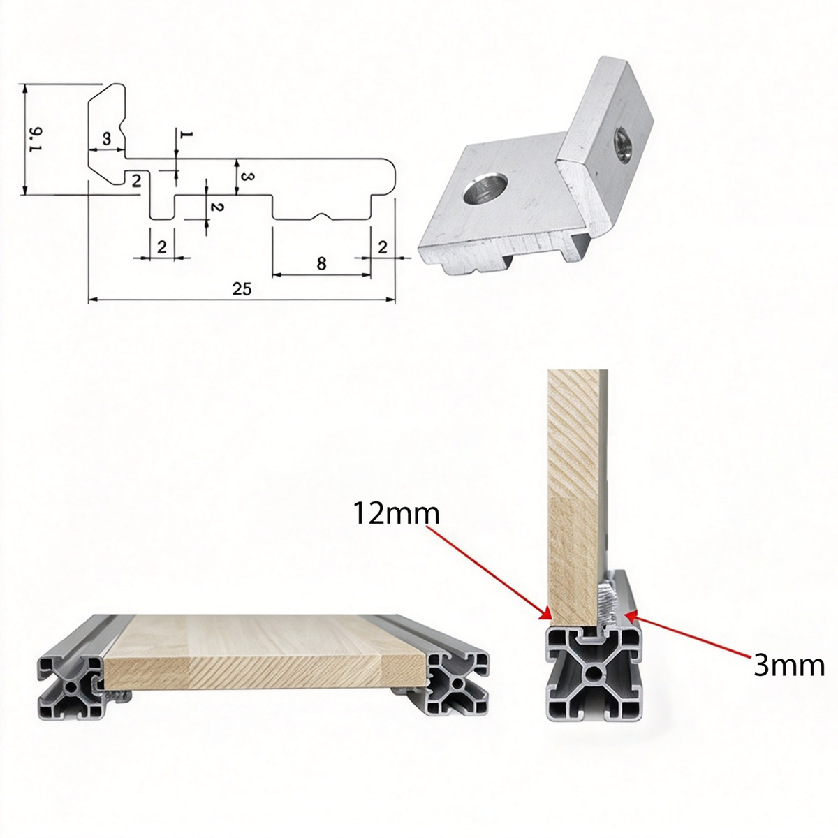Aluminum Profile Side Panel Mounting Block - Panel Fastener Holder with Screws (2020 / 3030 / 4040 Series)