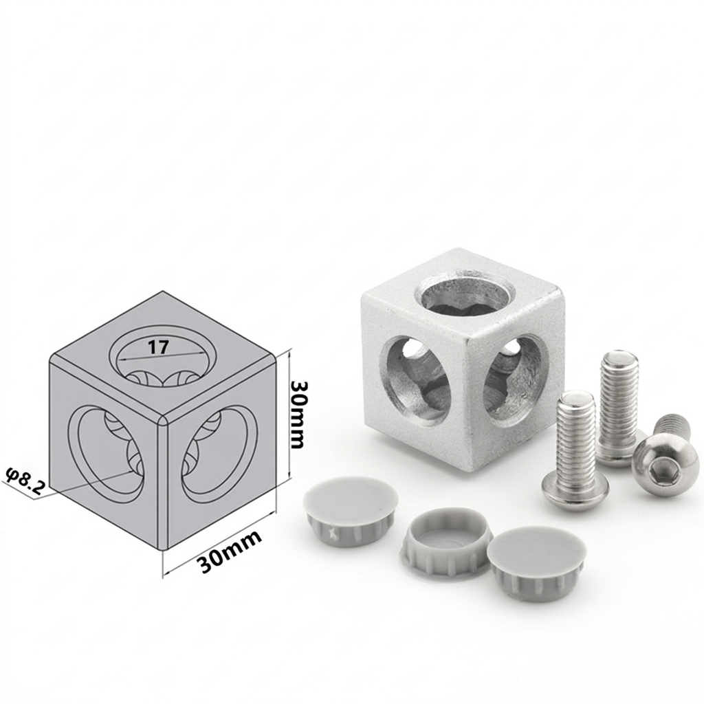 Aluminum Profile 2-Way & 3-Way Cube Corner Connectors (1515 / 2020 / 3030 / 4040 Series)