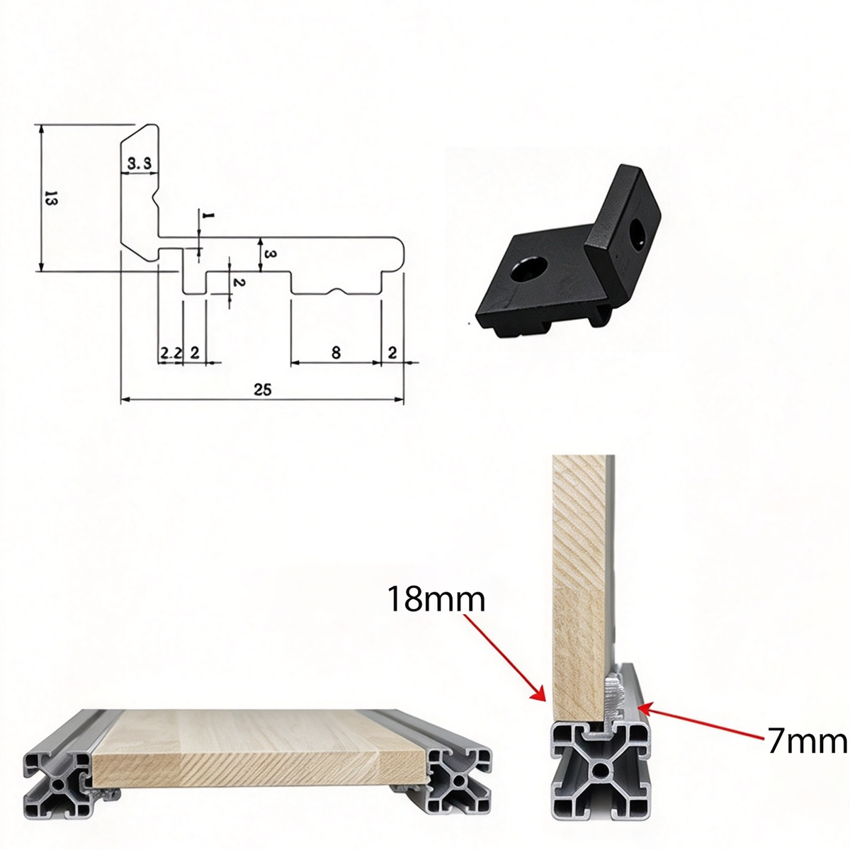 Aluminum Profile Side Panel Mounting Block - Panel Fastener Holder with Screws (2020 / 3030 / 4040 Series)