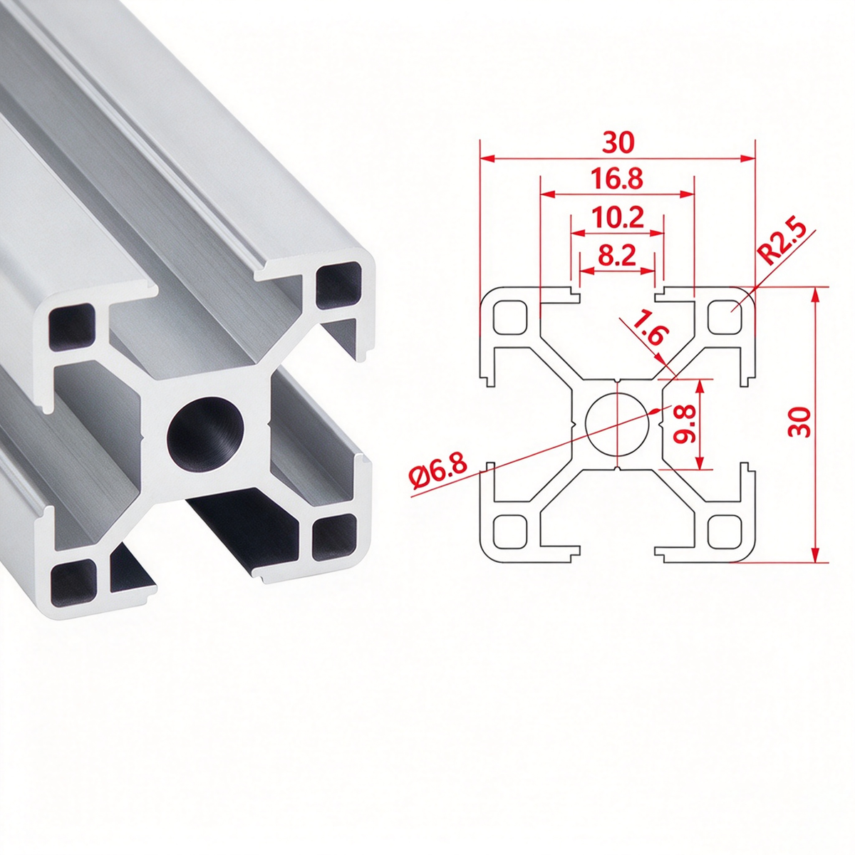 Europäischer Standard 3030 T-Nut-Aluminium-Extrusionsprofil - 8mm Nut Industrieller Rahmenbau