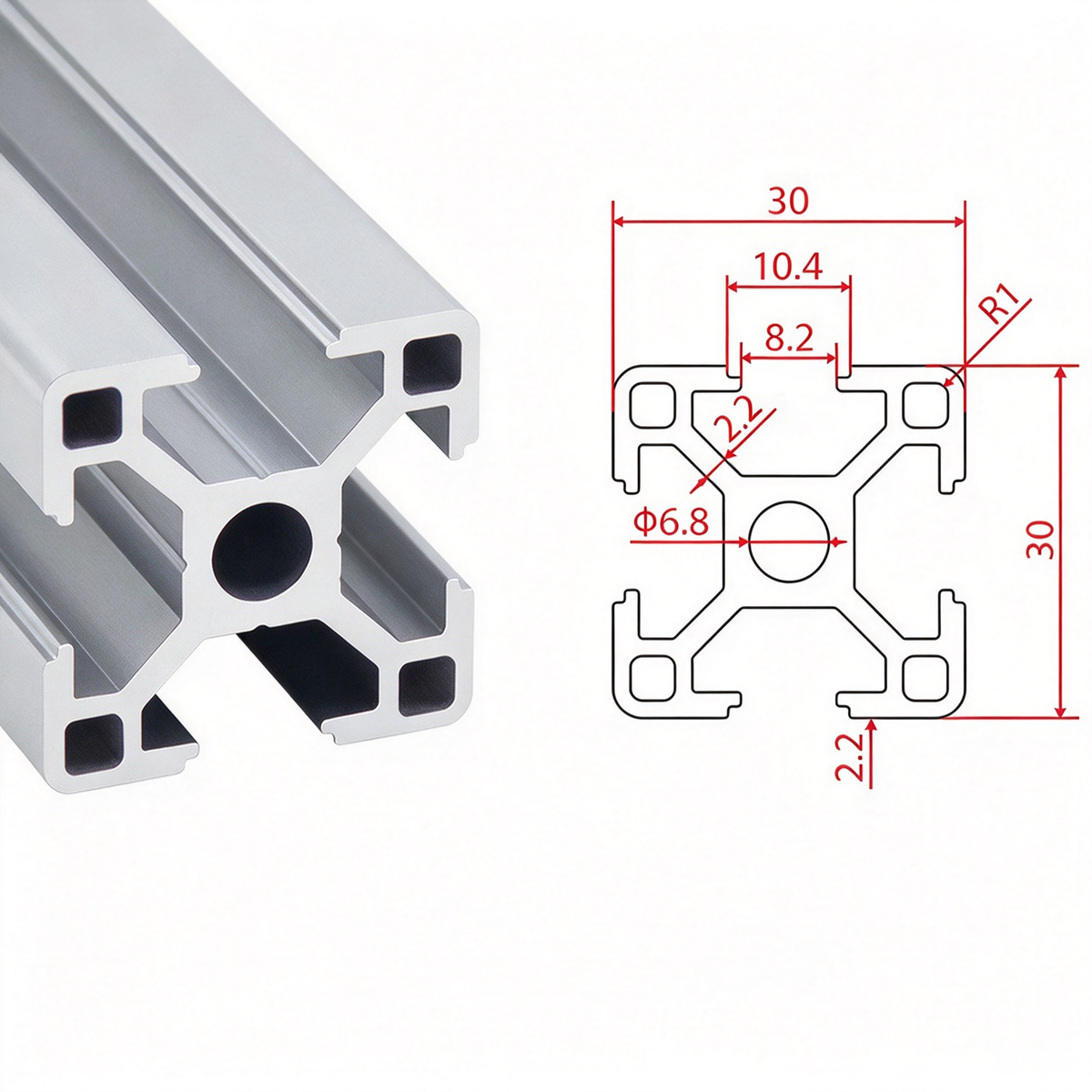 Europäischer Standard 3030 T-Nut-Aluminium-Extrusionsprofil - 8mm Nut Industrieller Rahmenbau