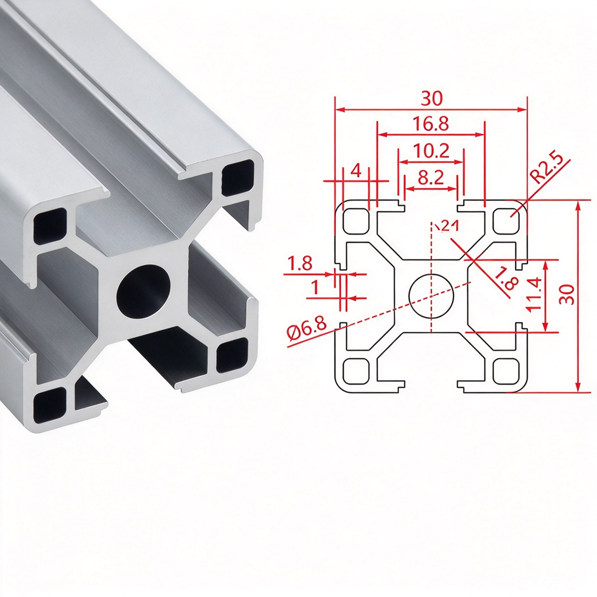 Europäischer Standard 3030 T-Nut-Aluminium-Extrusionsprofil - 8mm Nut Industrieller Rahmenbau