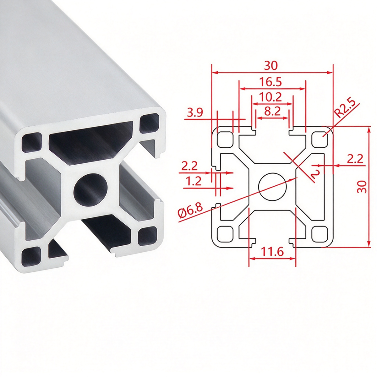 Europäischer Standard 3030 T-Nut-Aluminium-Extrusionsprofil - 8mm Nut Industrieller Rahmenbau