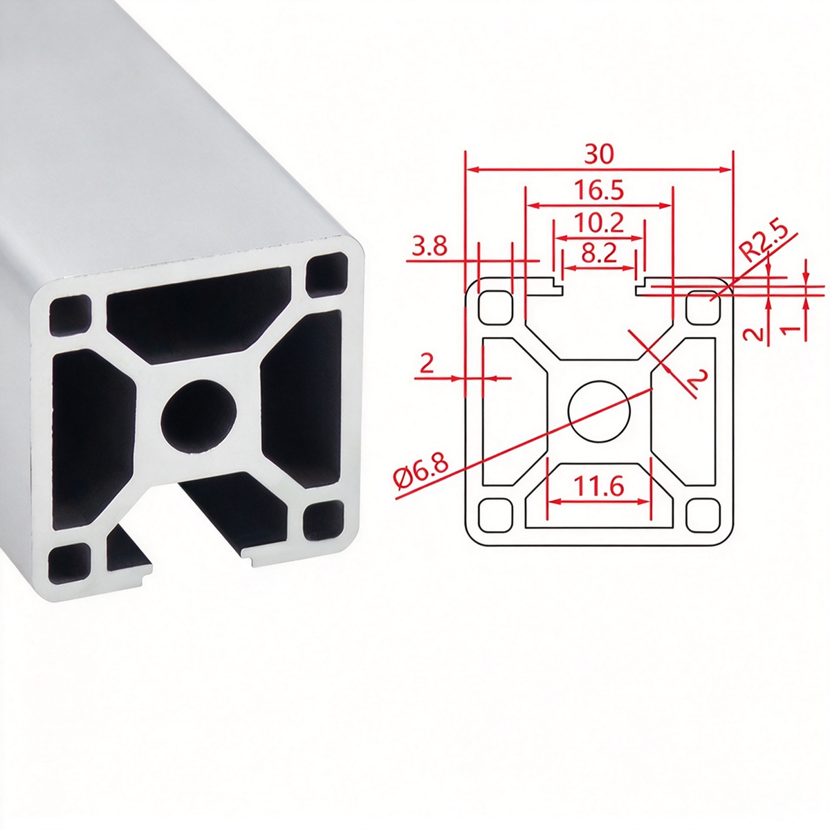 Europäischer Standard 3030 T-Nut-Aluminium-Extrusionsprofil - 8mm Nut Industrieller Rahmenbau