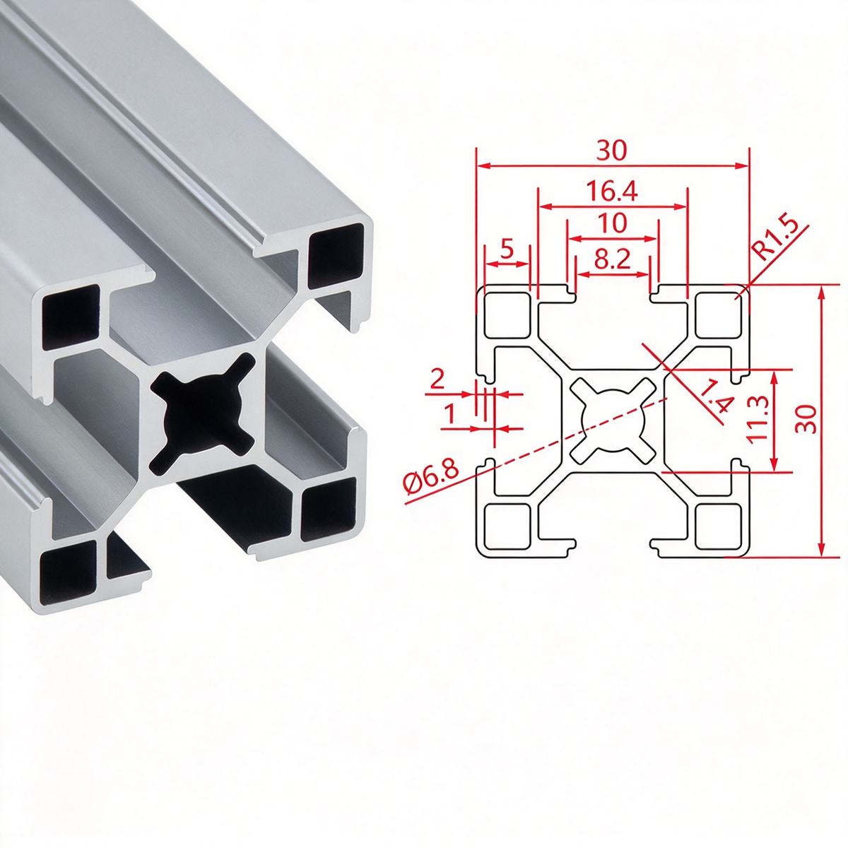 Europäischer Standard 3030 T-Nut-Aluminium-Extrusionsprofil - 8mm Nut Industrieller Rahmenbau