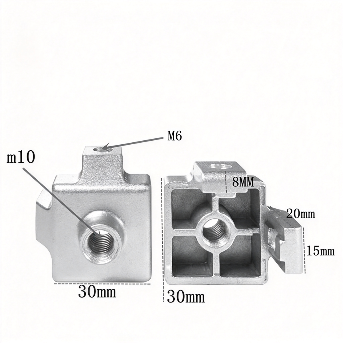 Endfuß-Montageblock für Aluminiumprofile – Gewindeadapter (20 / 30 / 40 / 45er-Serie)