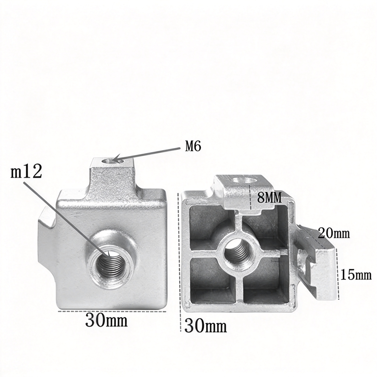 Endfuß-Montageblock für Aluminiumprofile – Gewindeadapter (20 / 30 / 40 / 45er-Serie)