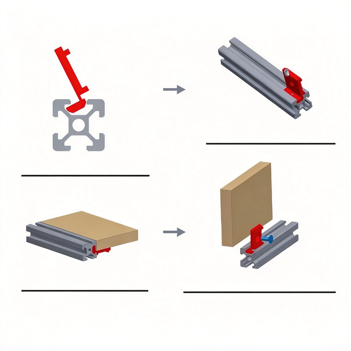 Aluminum Profile Side Panel Mounting Block - Panel Fastener Holder with Screws (2020 / 3030 / 4040 Series)