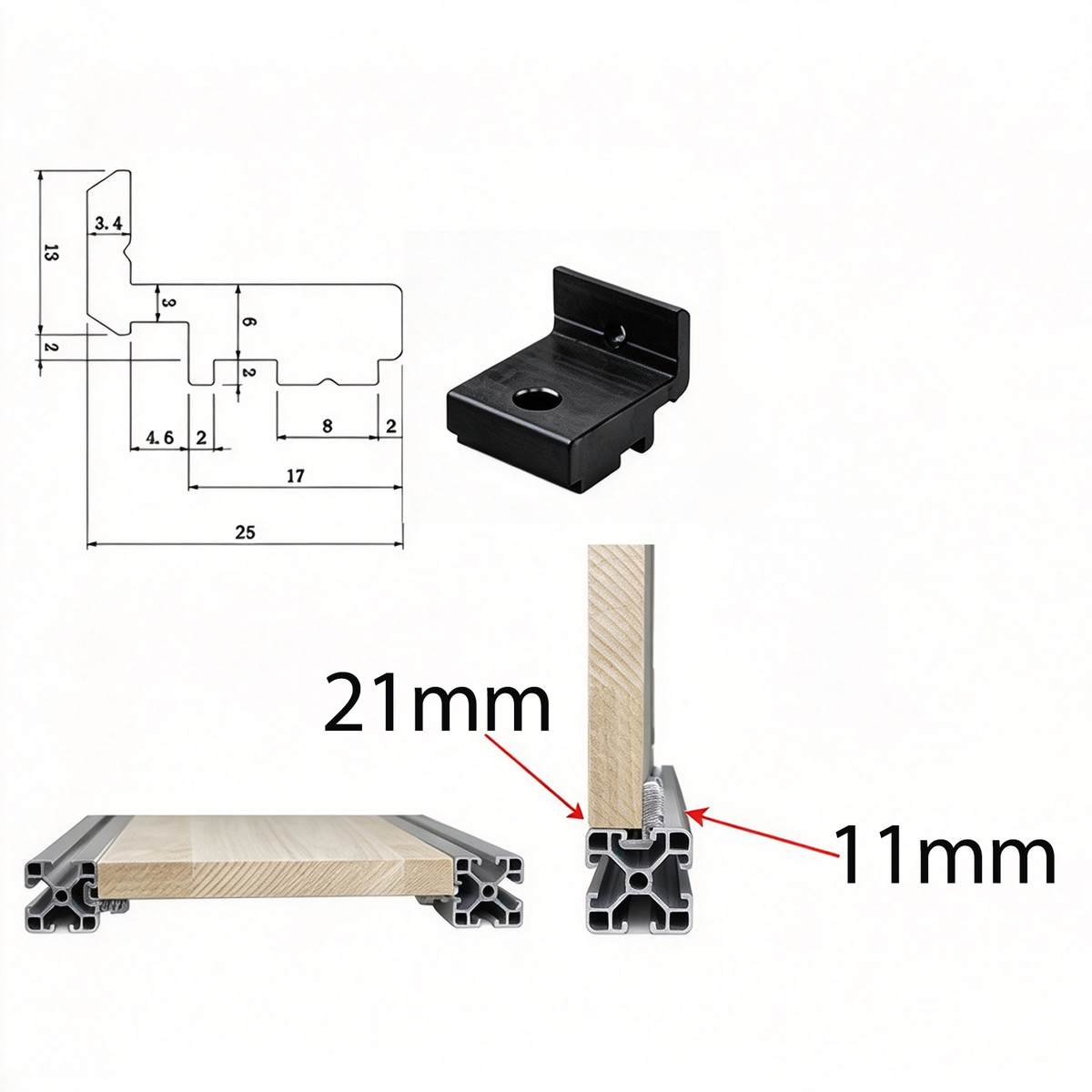 Aluminum Profile Side Panel Mounting Block - Panel Fastener Holder with Screws (2020 / 3030 / 4040 Series)