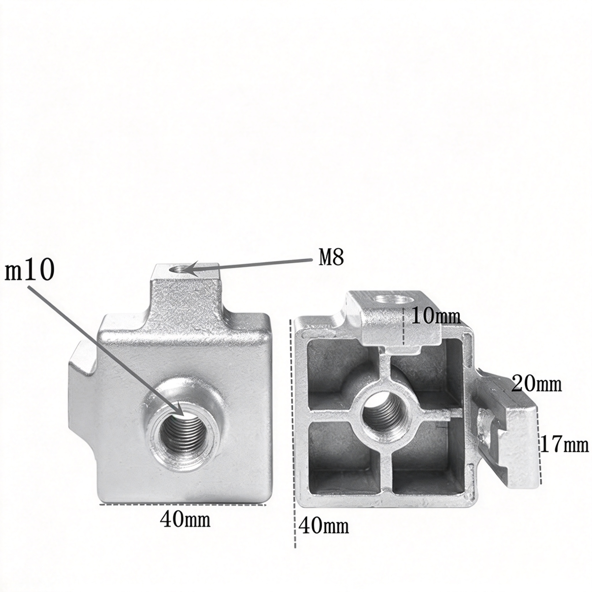 Endfuß-Montageblock für Aluminiumprofile – Gewindeadapter (20 / 30 / 40 / 45er-Serie)