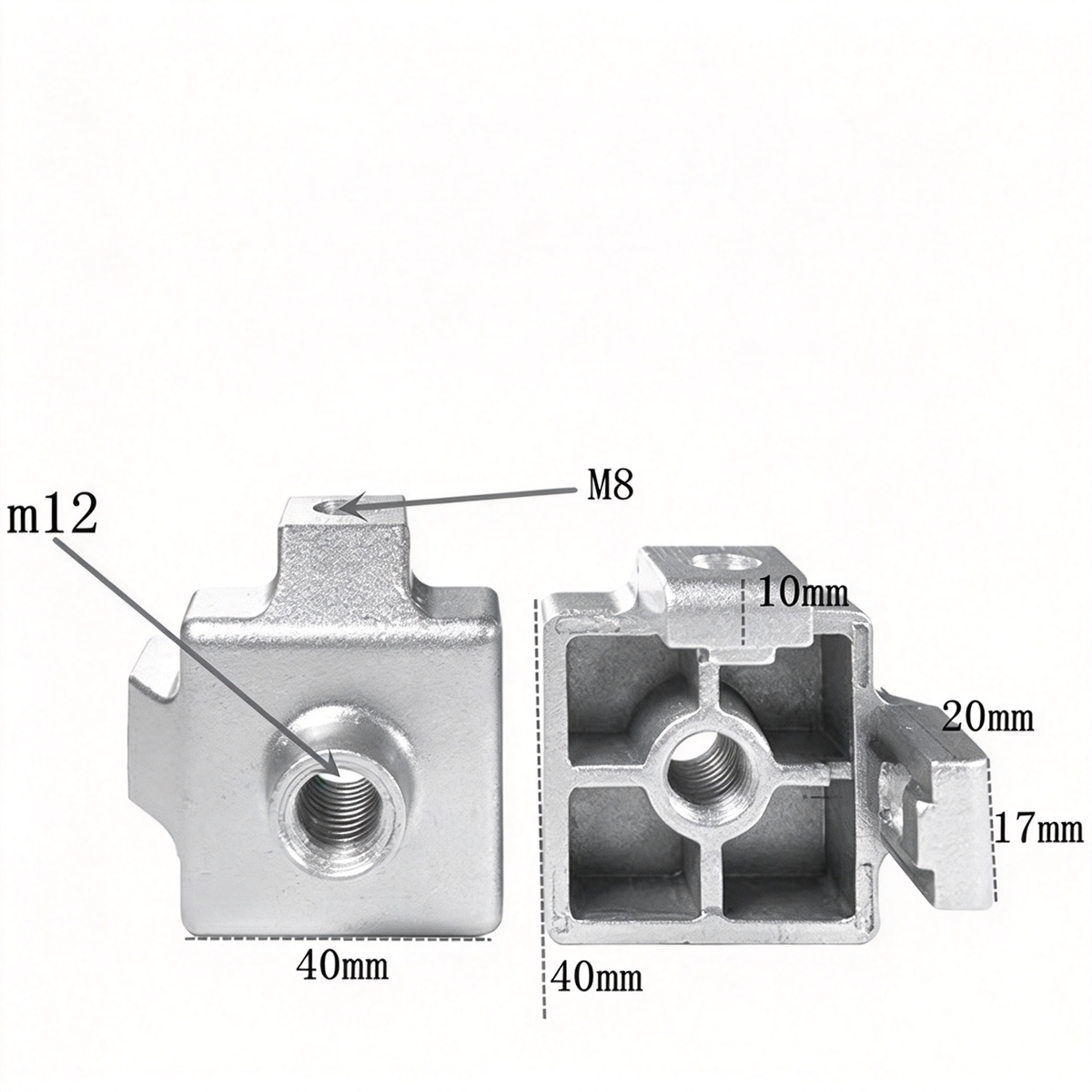 Endfuß-Montageblock für Aluminiumprofile – Gewindeadapter (20 / 30 / 40 / 45er-Serie)