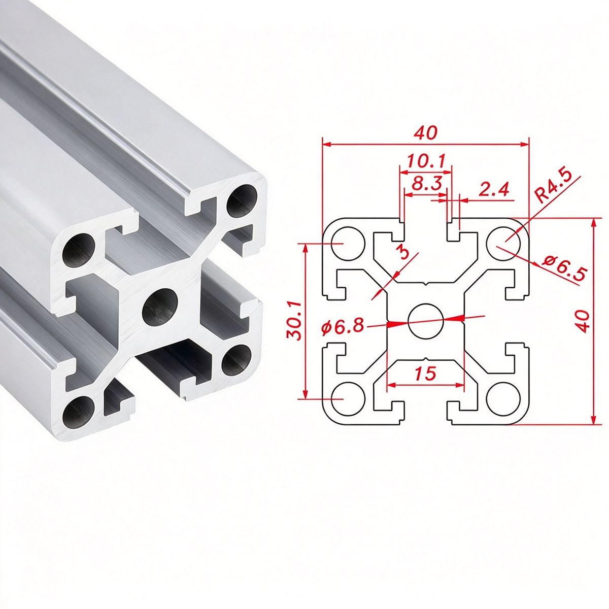 Europäischer Standard 4040 T-Nut-Aluminium-Strangpressprofil - 8mm Nut Industrieller Rahmenbau