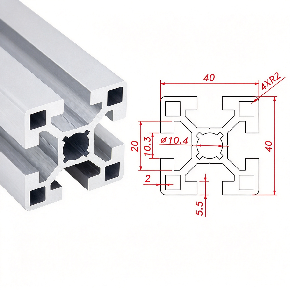Europäischer Standard 4040 T-Nut-Aluminium-Strangpressprofil - 8mm Nut Industrieller Rahmenbau