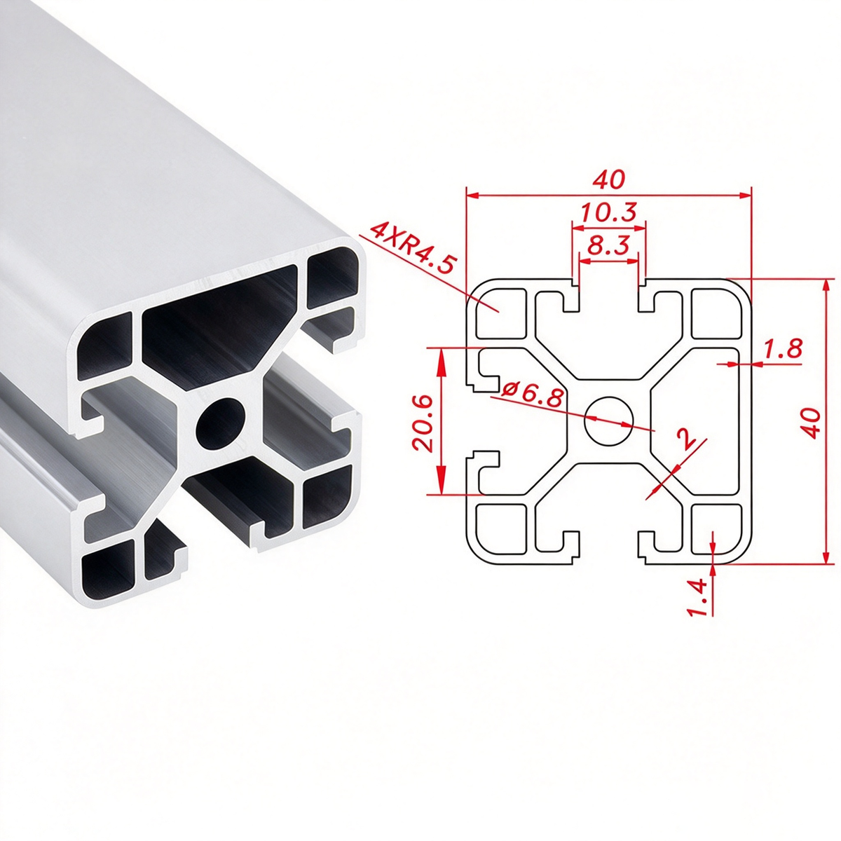 Europäischer Standard 4040 T-Nut-Aluminium-Strangpressprofil - 8mm Nut Industrieller Rahmenbau