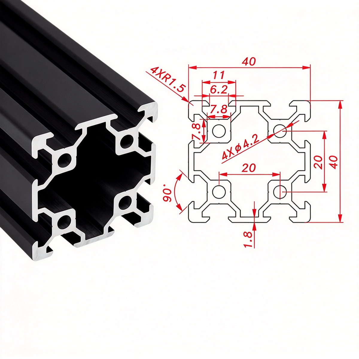 Europäischer Standard 4040 T-Nut-Aluminium-Strangpressprofil - 8mm Nut Industrieller Rahmenbau