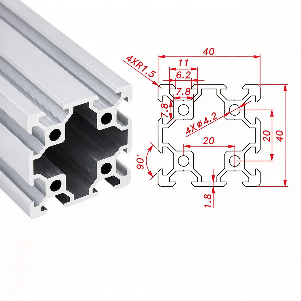 Europäischer Standard 4040 T-Nut-Aluminium-Strangpressprofil - 8mm Nut Industrieller Rahmenbau