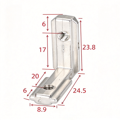 European Standard Inside Corner Bracket - Concealed L-Joint Connector for Aluminum Profiles (15 / 20 / 30 / 40 / 45 / 50 Series)