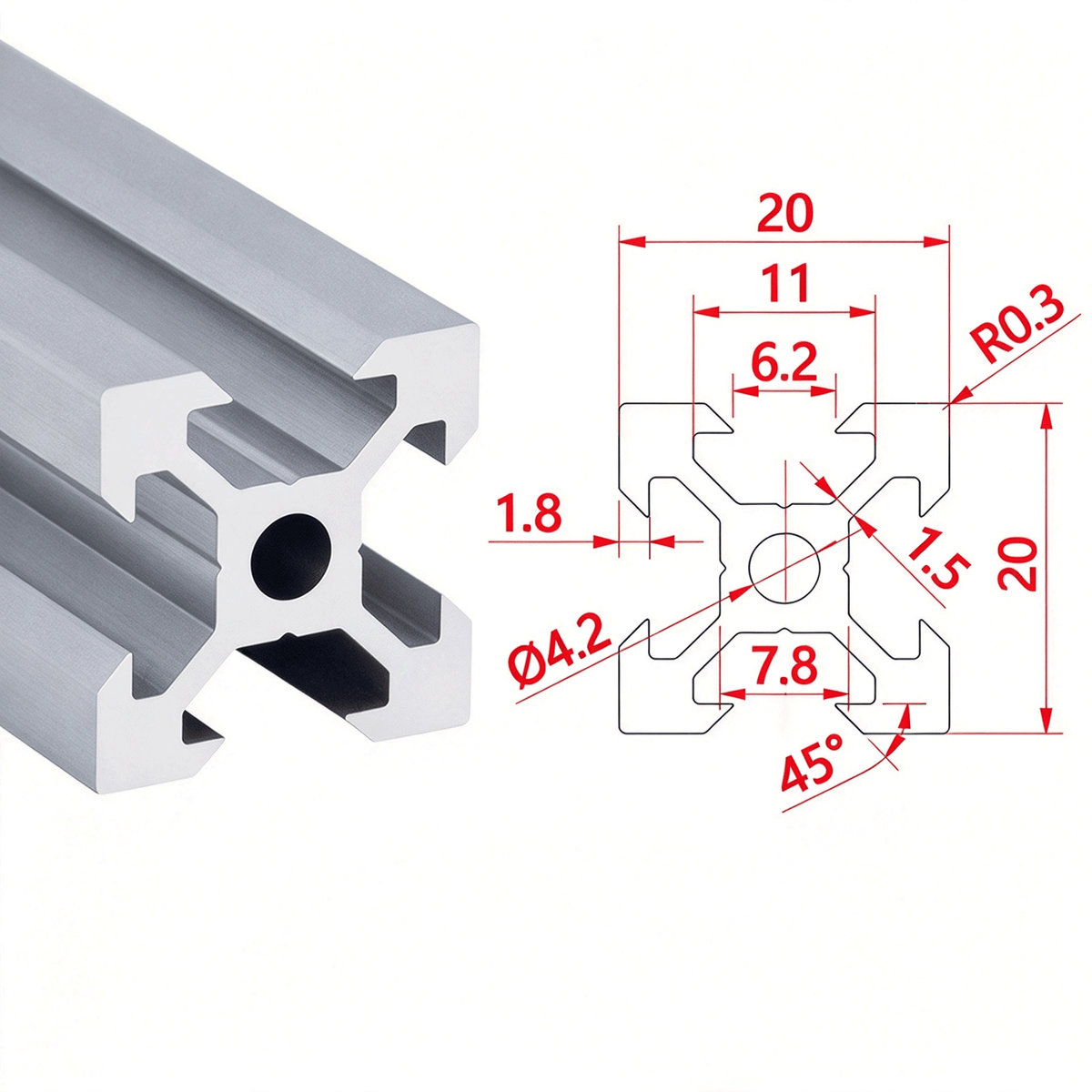 Aluminium-Strangpressprofil nach europäischem Standard 2020 mit T-Nuten – 6-mm-Nut für industrielle Rahmenkonstruktionen