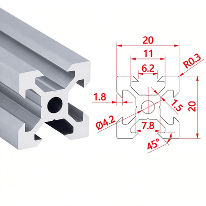 Aluminium-Strangpressprofil nach europäischem Standard 2020 mit T-Nuten – 6-mm-Nut für industrielle Rahmenkonstruktionen