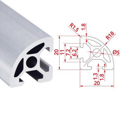 Aluminium-Strangpressprofil nach europäischem Standard 2020 mit T-Nuten – 6-mm-Nut für industrielle Rahmenkonstruktionen