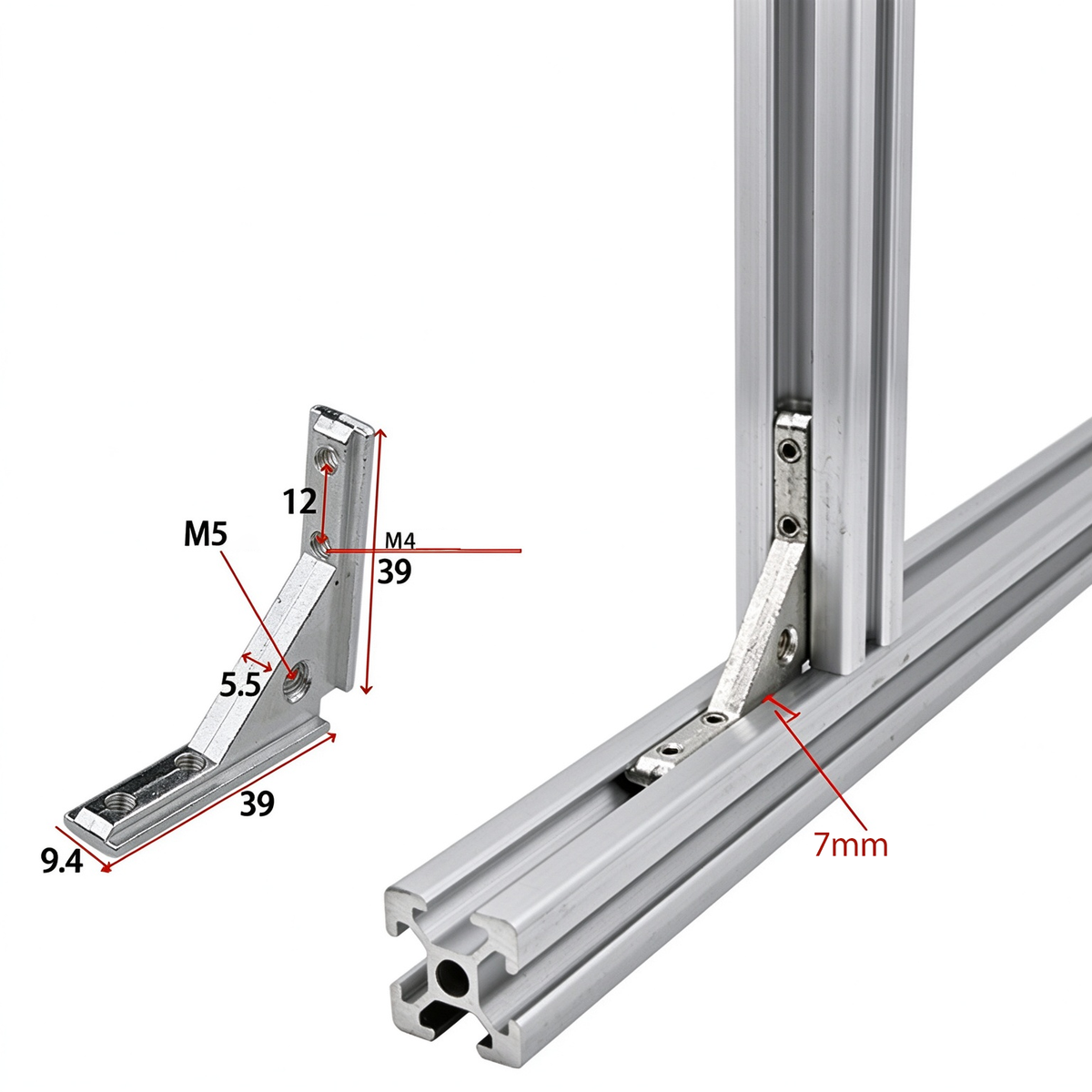 European Standard Inside Corner Bracket - Concealed L-Joint Connector for Aluminum Profiles (15 / 20 / 30 / 40 / 45 / 50 Series)