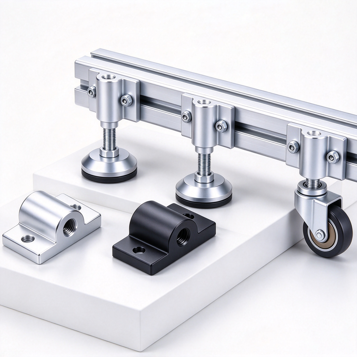 Montageplatte für Aluminiumprofil-Endfüße – Adapter für Nivellierfüße (20-/30-/40-/45-/50er-Serie)