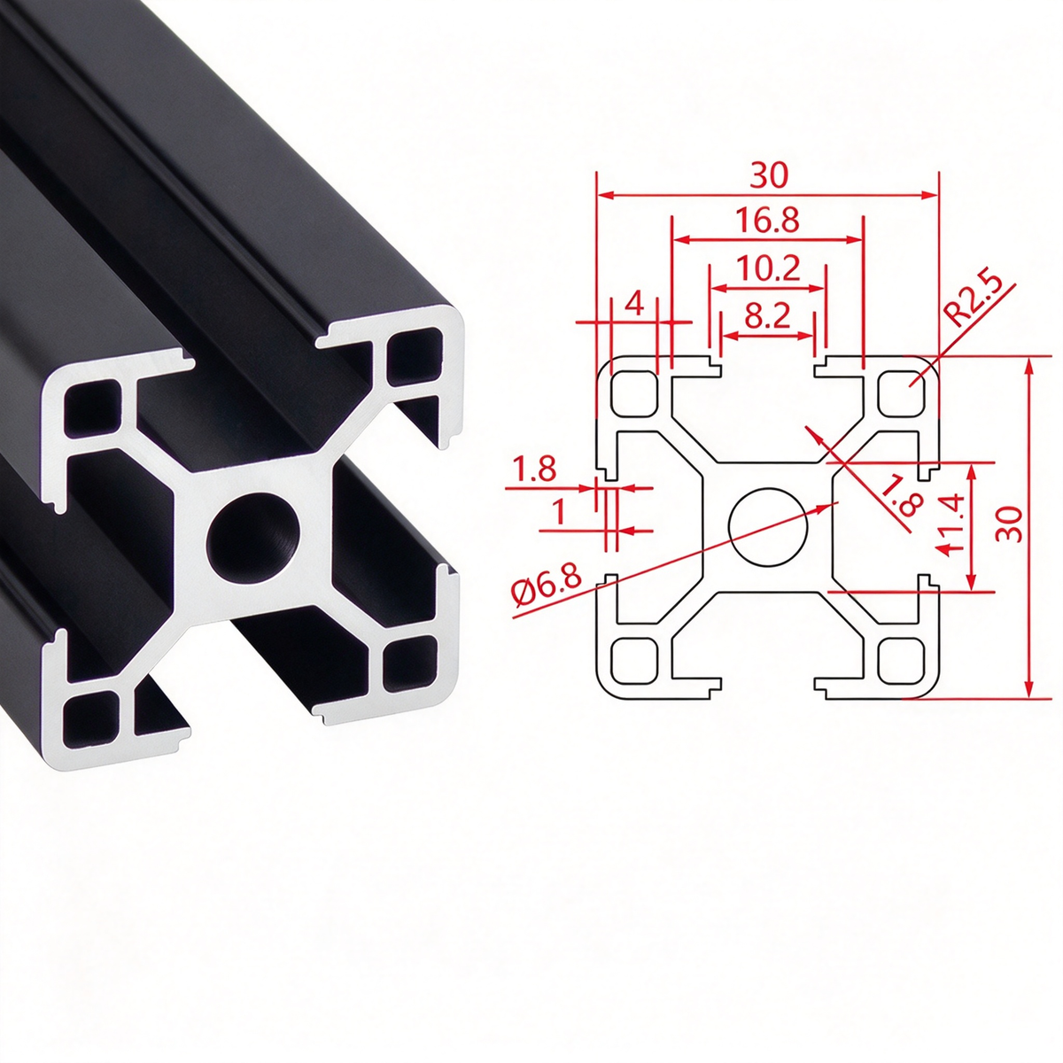 Europäischer Standard 3030 T-Nut-Aluminium-Extrusionsprofil - 8mm Nut Industrieller Rahmenbau