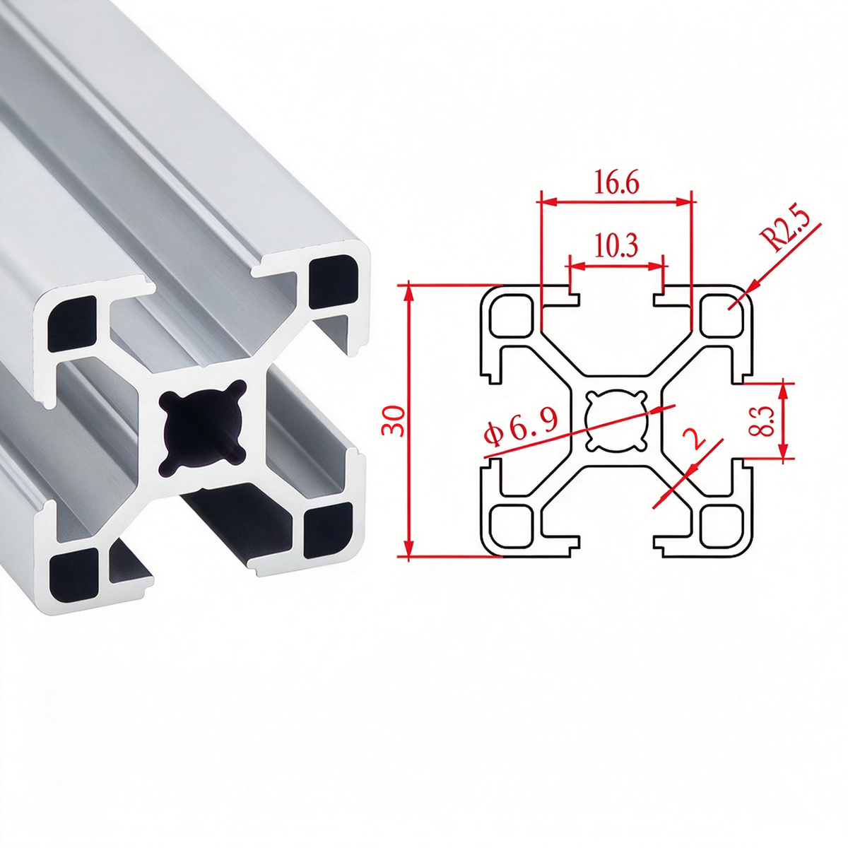 Europäischer Standard 3030 T-Nut-Aluminium-Extrusionsprofil - 8mm Nut Industrieller Rahmenbau