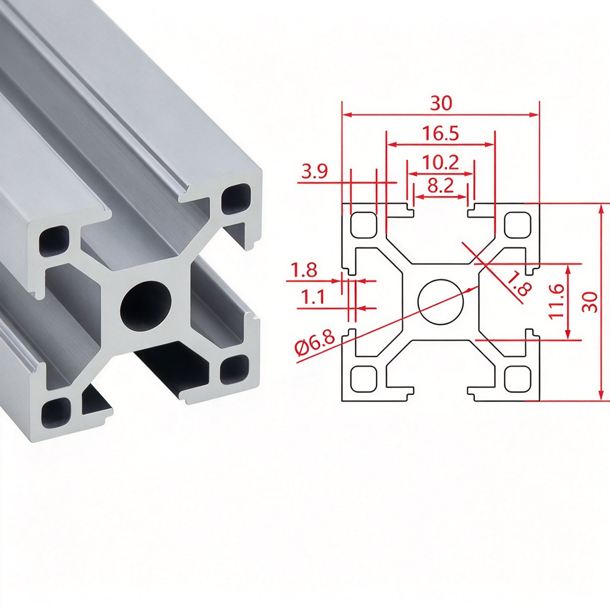 Europäischer Standard 3030 T-Nut-Aluminium-Extrusionsprofil - 8mm Nut Industrieller Rahmenbau