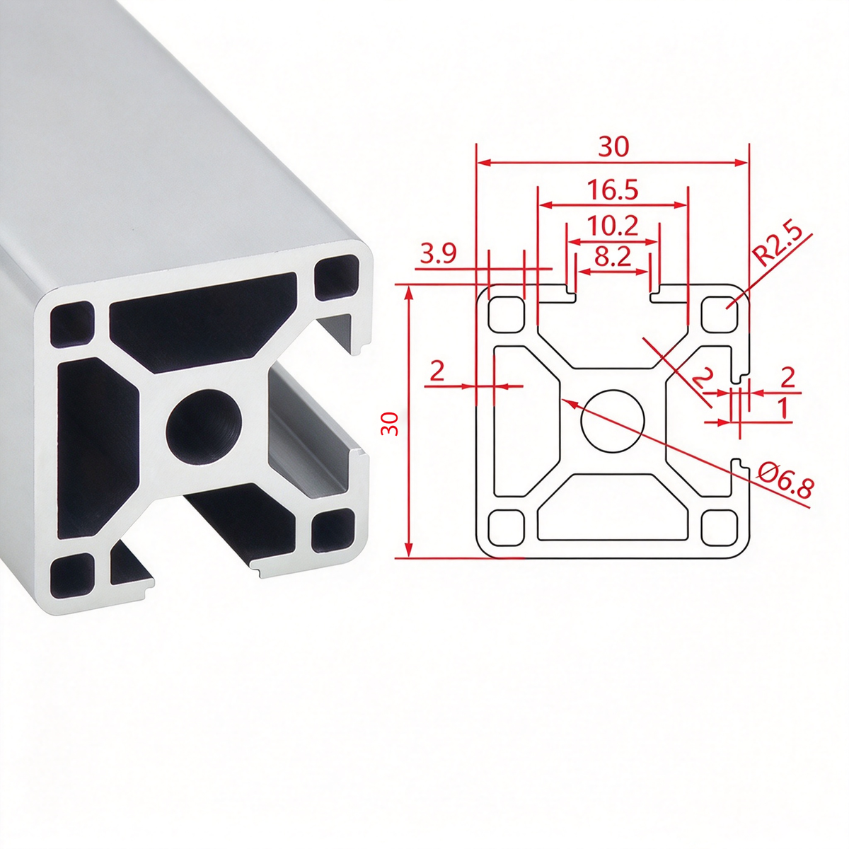 Europäischer Standard 3030 T-Nut-Aluminium-Extrusionsprofil - 8mm Nut Industrieller Rahmenbau