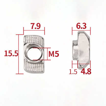 EU Standard T-Slot Nut for Aluminum Extrusion Profiles - M3 to M8 (Carbon Steel & Stainless Steel)