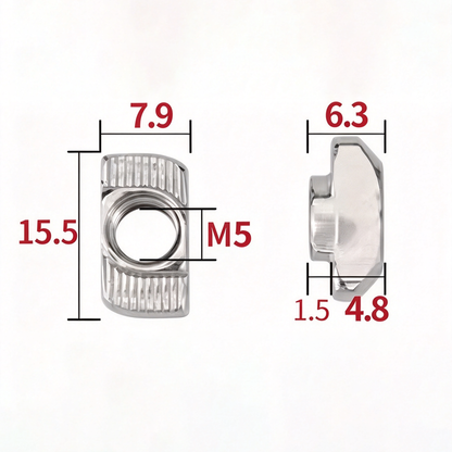 EU Standard T-Slot Nut for Aluminum Extrusion Profiles - M3 to M8 (Carbon Steel & Stainless Steel)