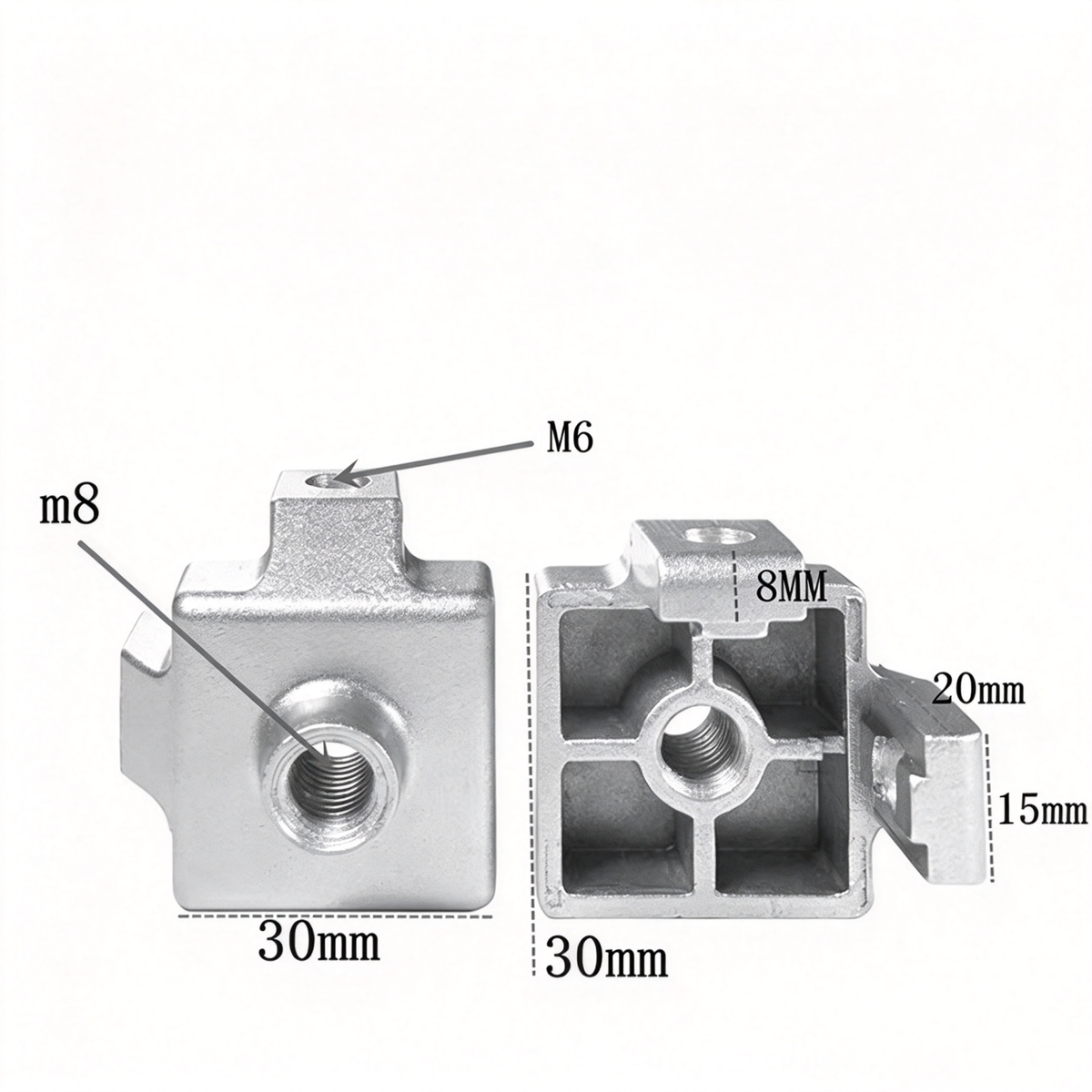 Endfuß-Montageblock für Aluminiumprofile – Gewindeadapter (20 / 30 / 40 / 45er-Serie)