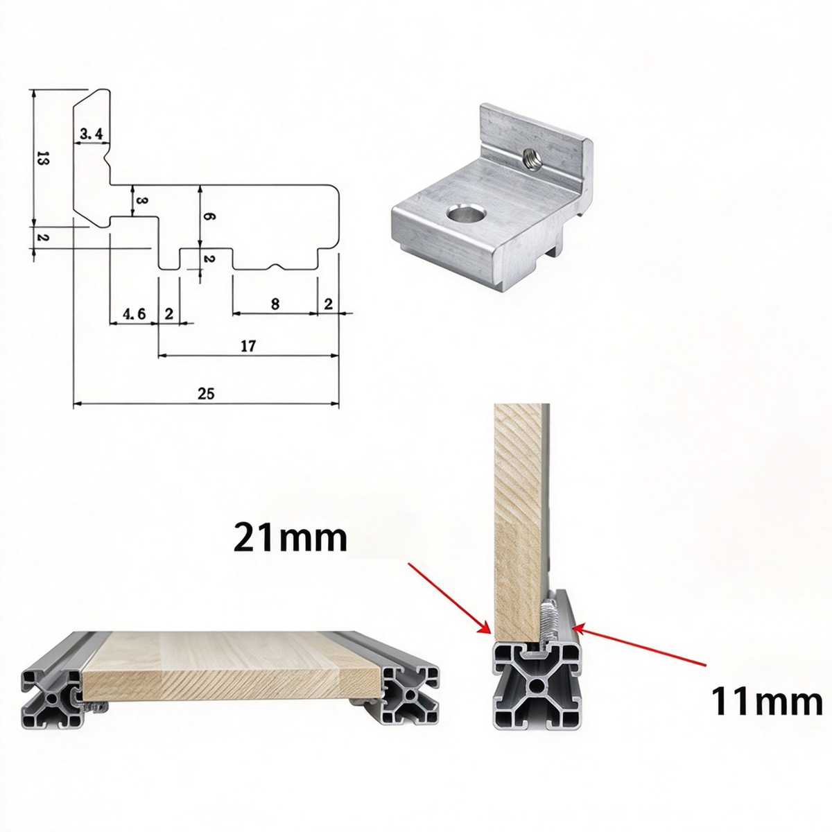 Aluminum Profile Side Panel Mounting Block - Panel Fastener Holder with Screws (2020 / 3030 / 4040 Series)