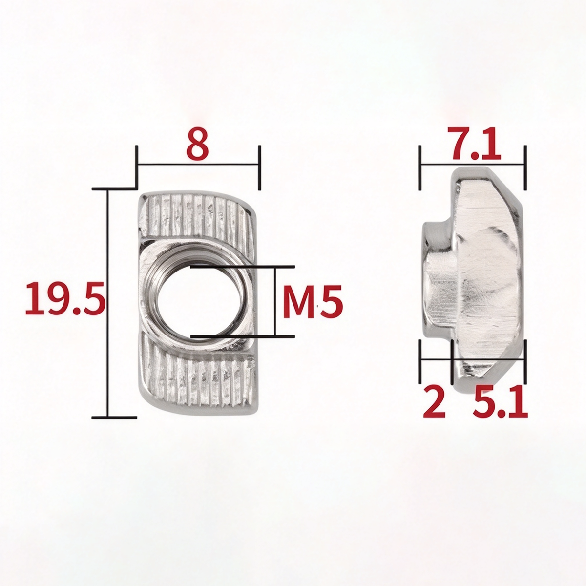 EU Standard T-Slot Nut for Aluminum Extrusion Profiles - M3 to M8 (Carbon Steel & Stainless Steel)