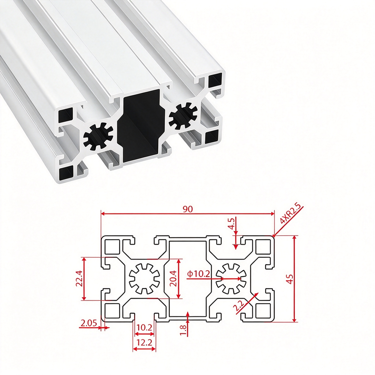 Europäischer Standard 4545, 4560 & 4590 T-Nut-Aluminium-Extrusionsprofile - Schwere Konstruktionsrahmen