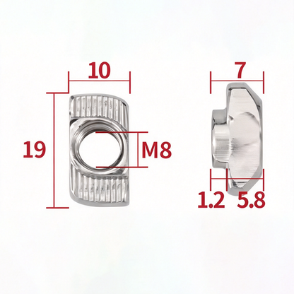 EU Standard T-Slot Nut for Aluminum Extrusion Profiles - M3 to M8 (Carbon Steel & Stainless Steel)