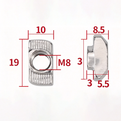 EU Standard T-Slot Nut for Aluminum Extrusion Profiles - M3 to M8 (Carbon Steel & Stainless Steel)