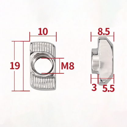 EU Standard T-Slot Nut for Aluminum Extrusion Profiles - M3 to M8 (Carbon Steel & Stainless Steel)