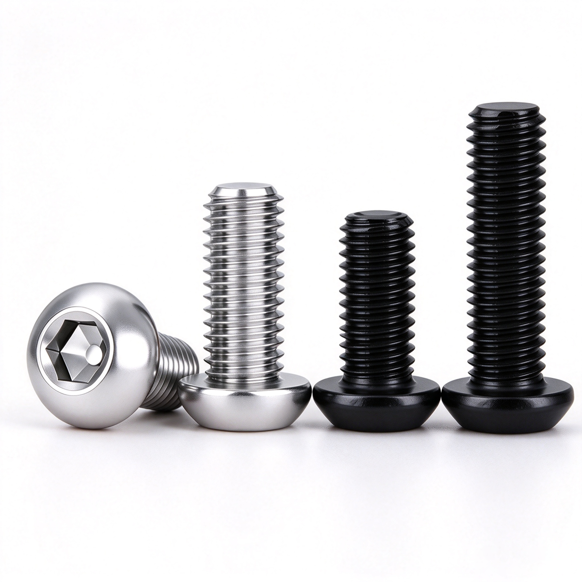 Button Head Screws for Aluminum Extrusion Profiles - M4 to M8 (Stainless Steel / Nickel-Plated / Black)