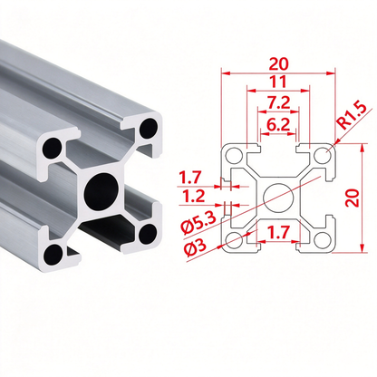Aluminium-Strangpressprofil nach europäischem Standard 2020 mit T-Nuten – 6-mm-Nut für industrielle Rahmenkonstruktionen