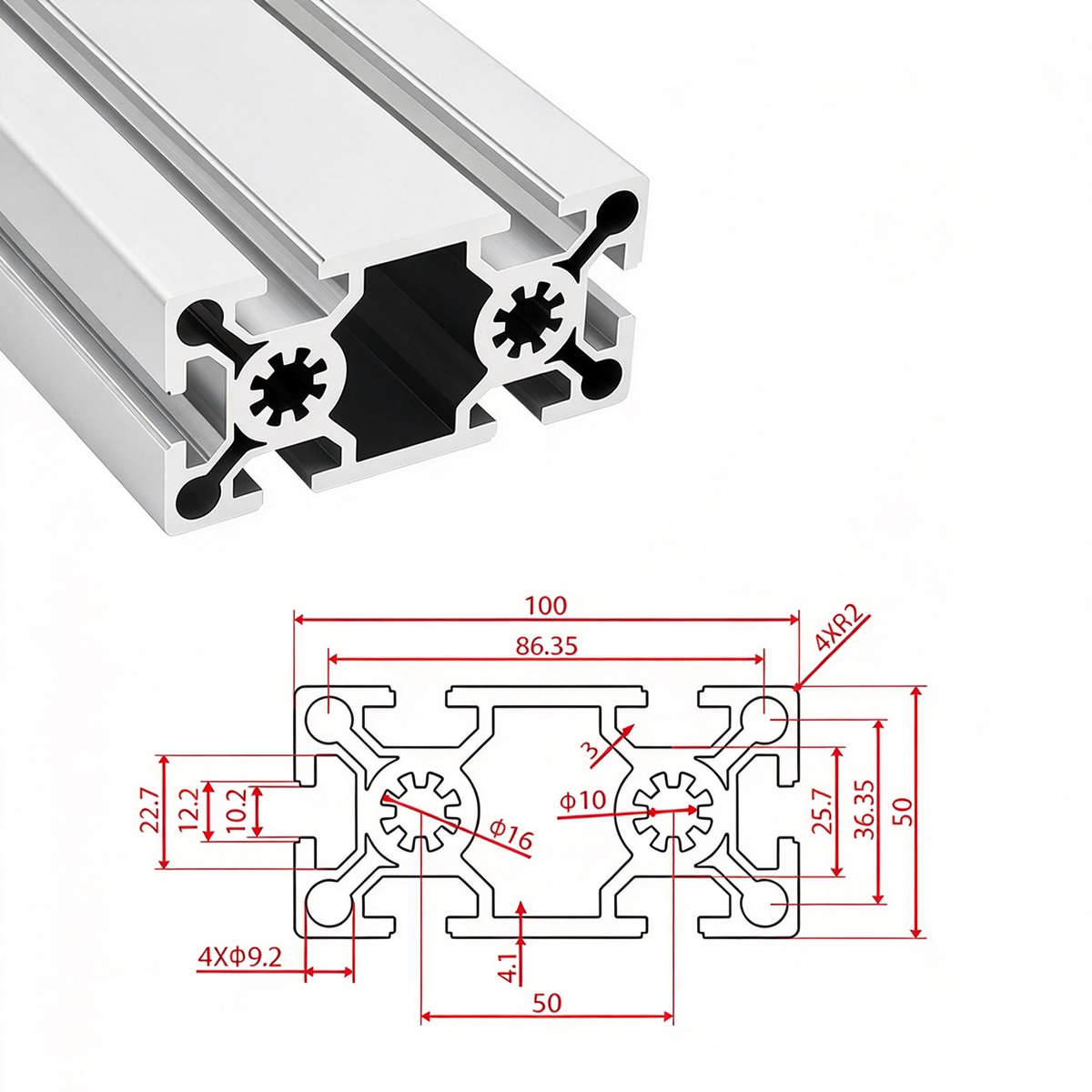 European Standard 5050, 50100, 50200 & 50240 T-Slot Aluminum Extrusion Profiles - Heavy Industrial Framing