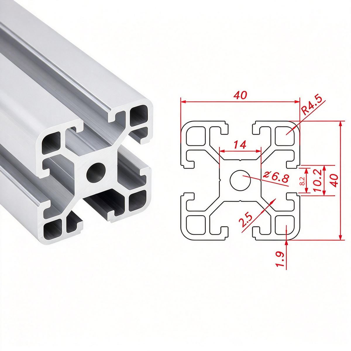 Europäischer Standard 4040 T-Nut-Aluminium-Strangpressprofil - 8mm Nut Industrieller Rahmenbau