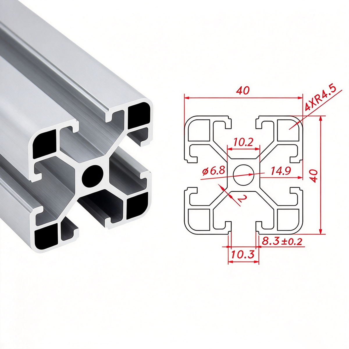 Europäischer Standard 4040 T-Nut-Aluminium-Strangpressprofil - 8mm Nut Industrieller Rahmenbau