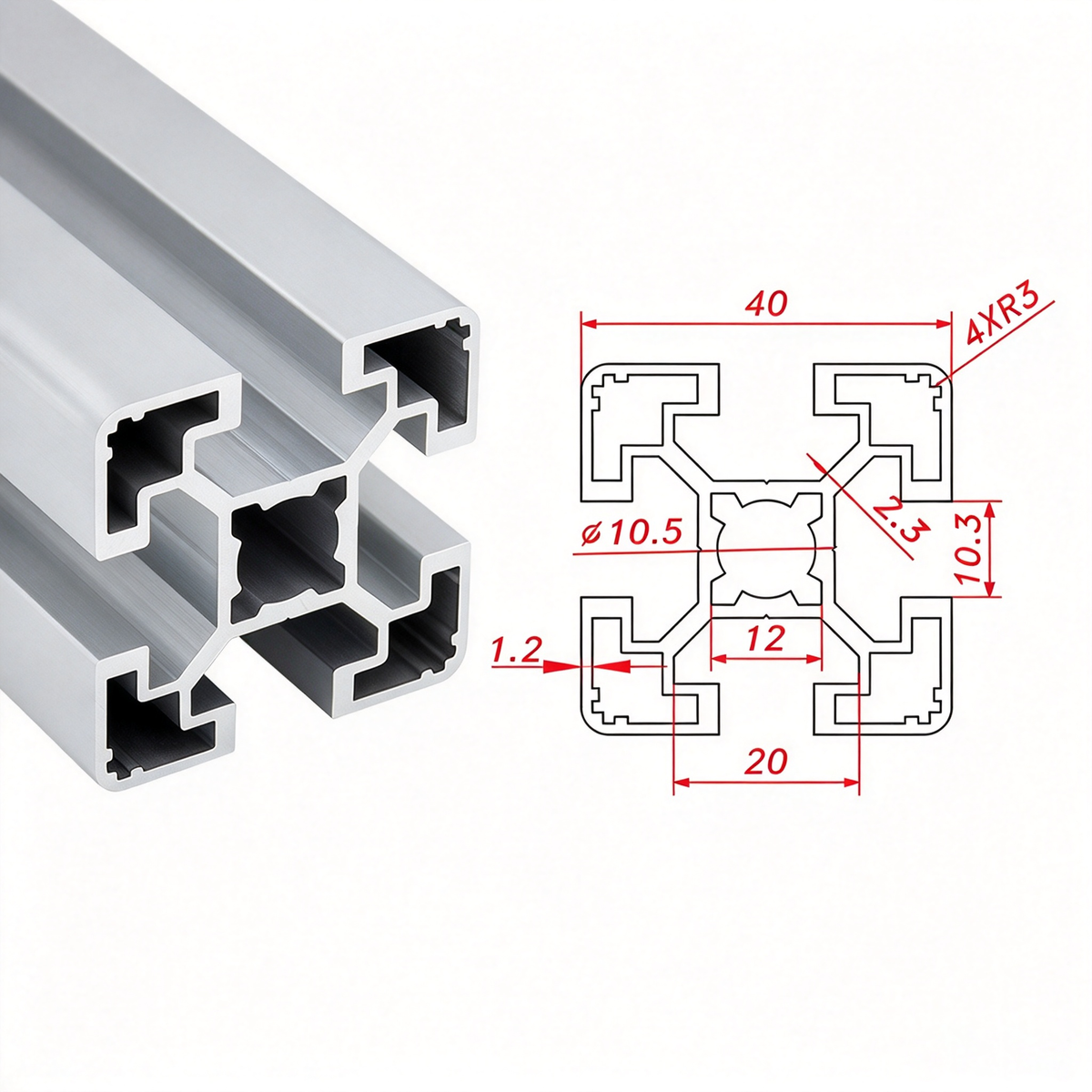 Europäischer Standard 4040 T-Nut-Aluminium-Strangpressprofil - 8mm Nut Industrieller Rahmenbau