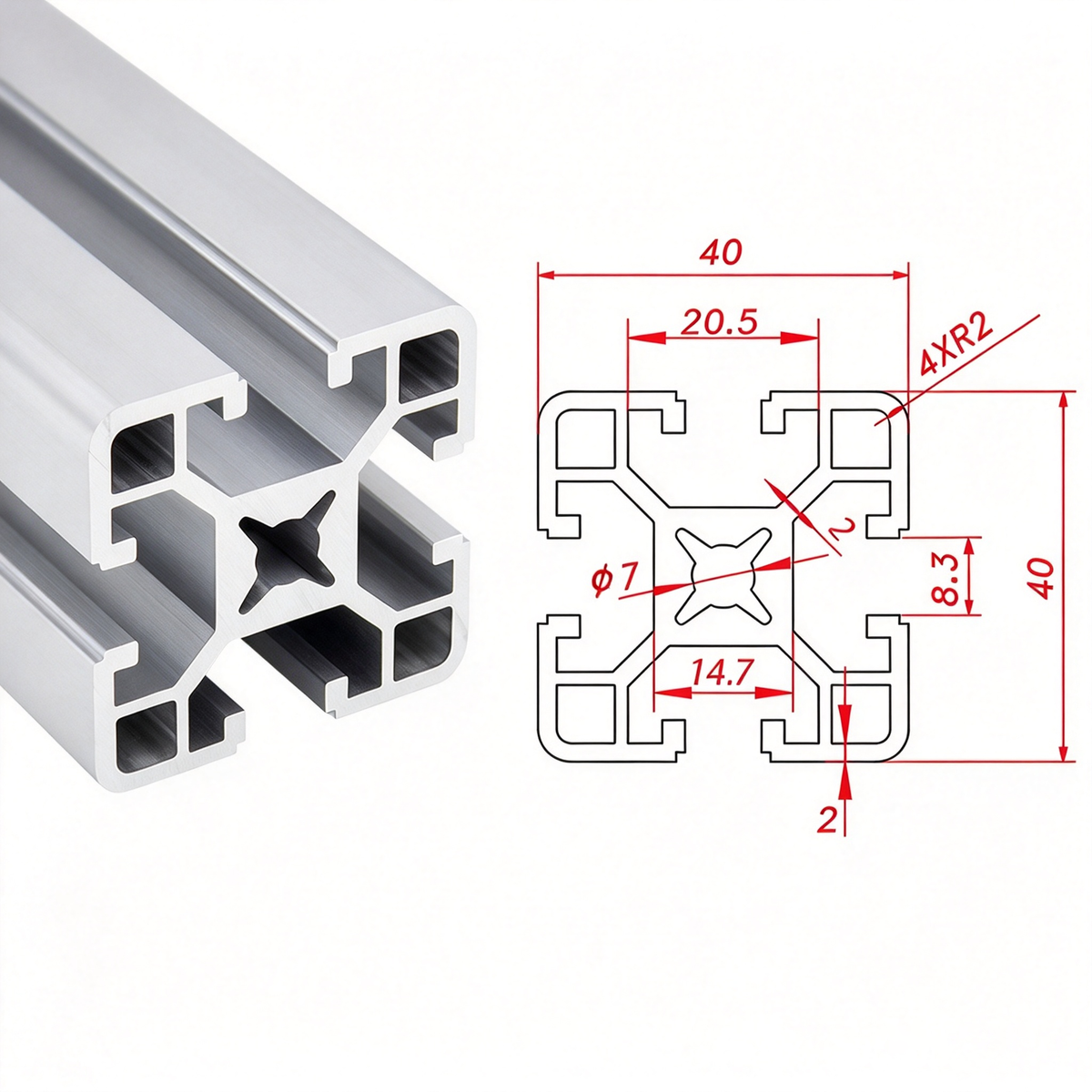 Europäischer Standard 4040 T-Nut-Aluminium-Strangpressprofil - 8mm Nut Industrieller Rahmenbau